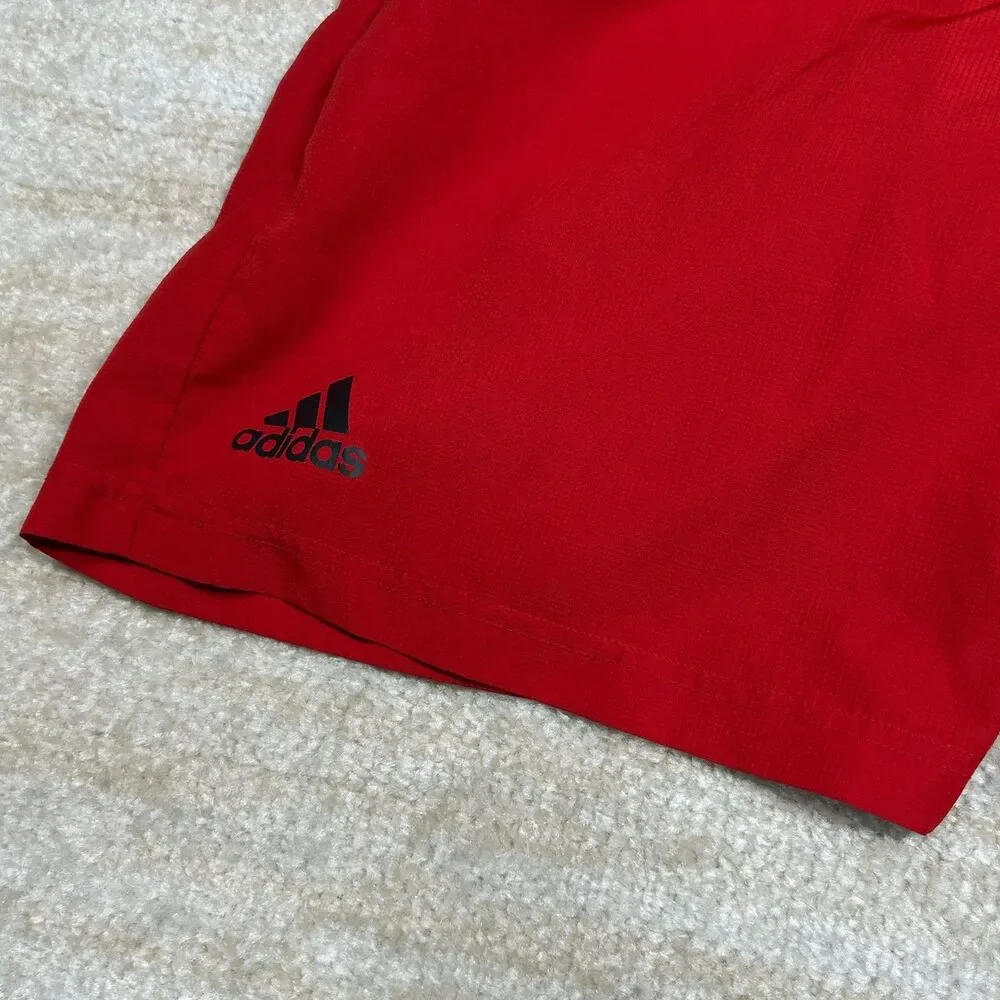 Adidas Shorts Mens L Red Climalite Athletic Gym Workout Drawstring Pockets